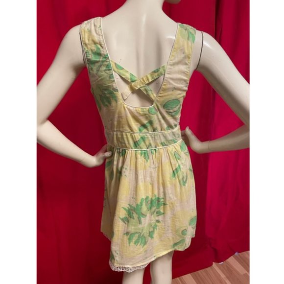 Free People Yellow Floral Print Cotton Mini Dress Size 4 - Picture 3 of 6